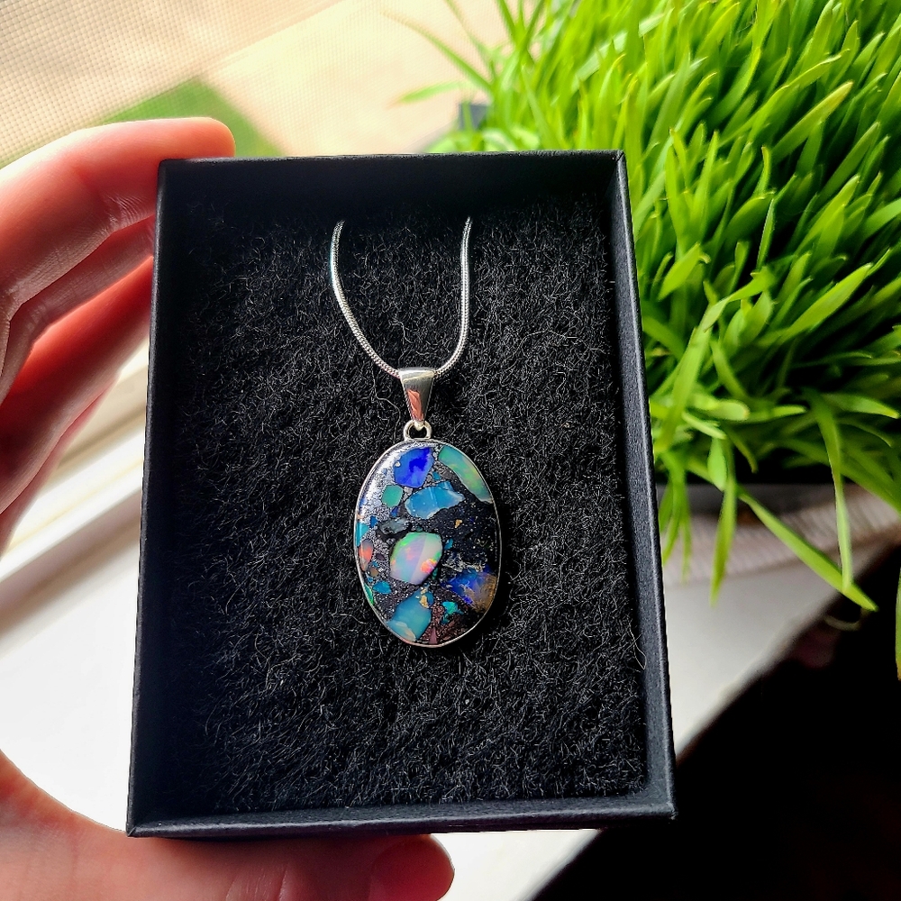 Natural Ethiopian Opal in Pyrite Necklace